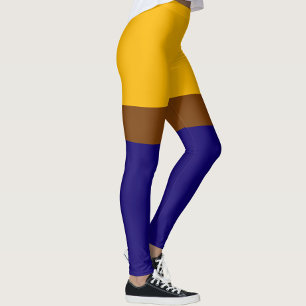 Yellow Blue Plain Colour Block Design Leggings