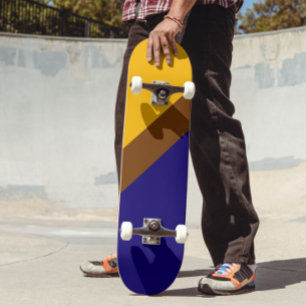 Yellow Blue Plain Colour Block Design  Skateboard