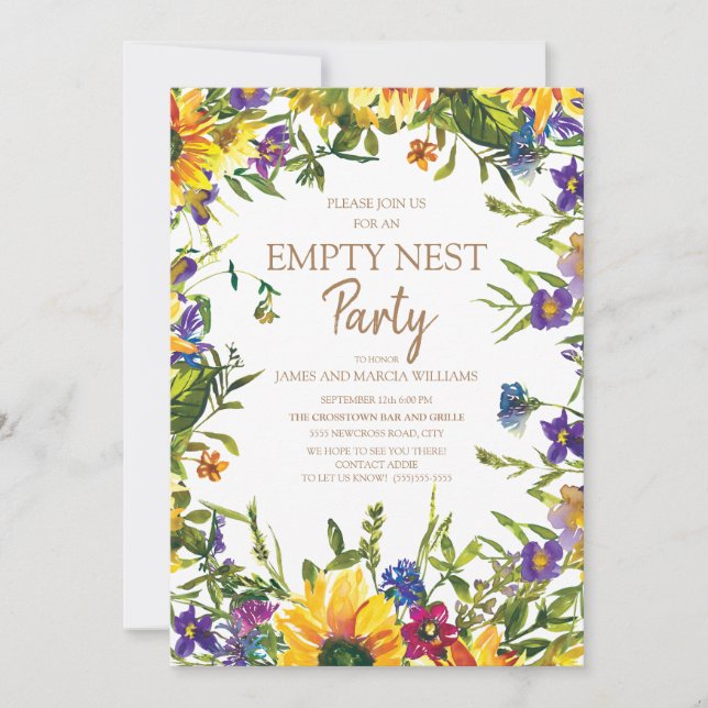 Yellow Blue Purple Floral Empty Nest Party Invitation (Front)
