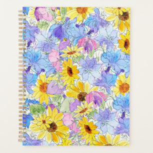 yellow blue purple summer flowers pattern hand  planner