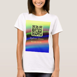 Yellow blue Q R code add name profession title ima T-Shirt