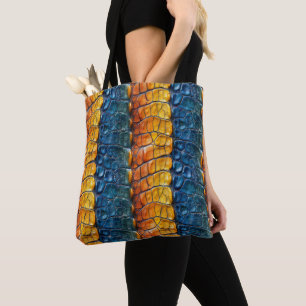 Yellow Blue Reptile Leather Tote Bag