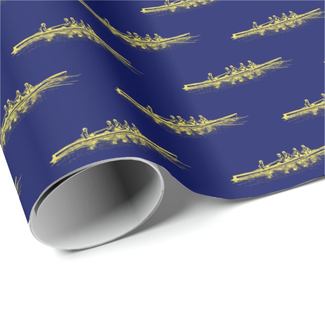 Yellow Blue Rowing Rowers Crew Team Water Sports Wrapping Paper (Roll Corner)