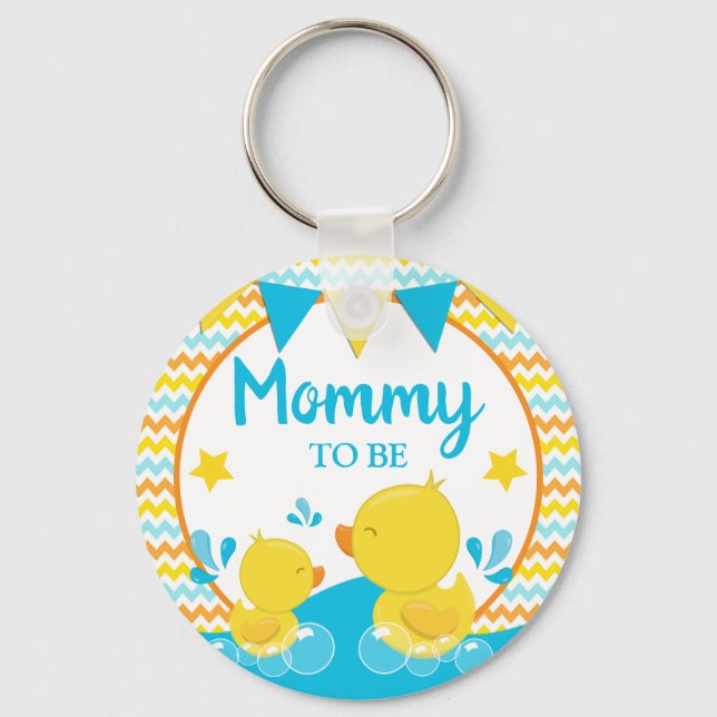 Yellow & Blue Rubber Ducky Polka Dot Mummy to be Key Ring (Front)