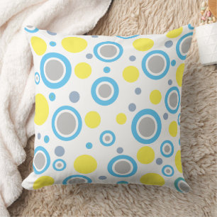 Yellow Blue Silver Polka Dots Solid Yellow Cushion