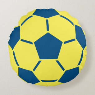 Yellow Blue Soccer Ball Sports Team Round Pillow