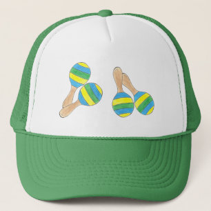 Yellow Blue Striped Maracas Fiesta Music Party Trucker Hat