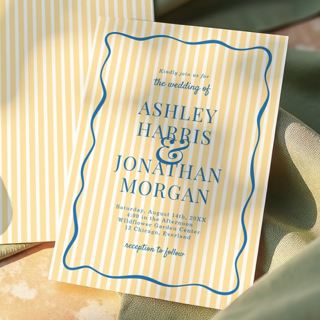 Yellow & Blue Striped Wedding Invitation (Creator Uploaded)