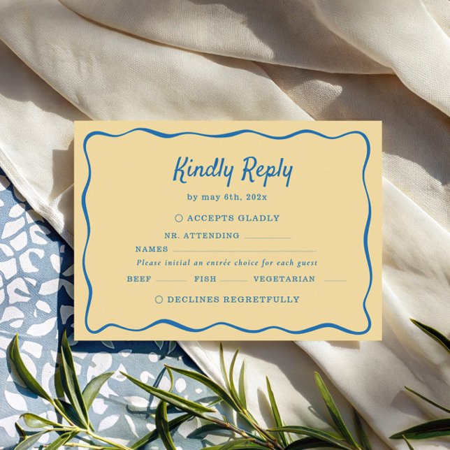 Yellow & Blue Striped Wedding RSVP Card (Creator Uploaded)