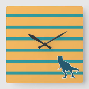 Yellow blue stripes dinosaur t-rex jurassic animal square wall clock