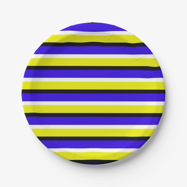 Yellow Blue Stripes Pattern Paper Plate (Front)
