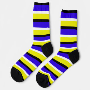 Yellow Blue Stripes Pattern Socks