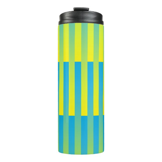 Yellow Blue Stripes Pattern Thermal Tumbler (Front)