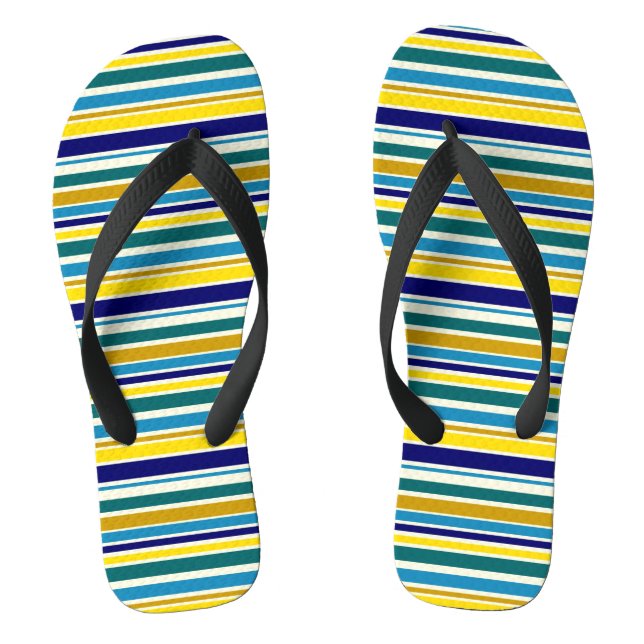 Yellow Blue Stripes Thongs (Footbed)