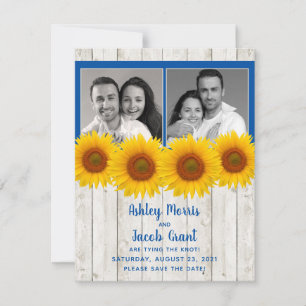 Yellow Blue Sunflower Rustic Photo Save the Date