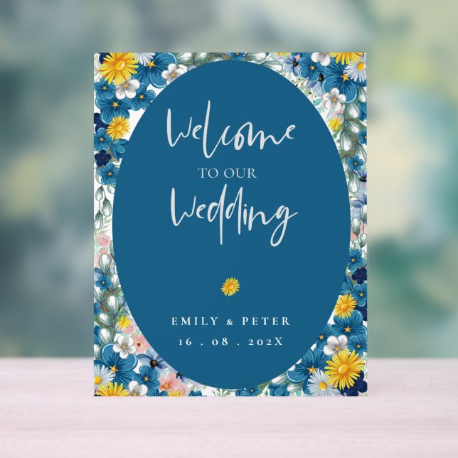 Yellow Blue Sunflower welcome To Our Wedding  Acrylic Sign (Neutral)