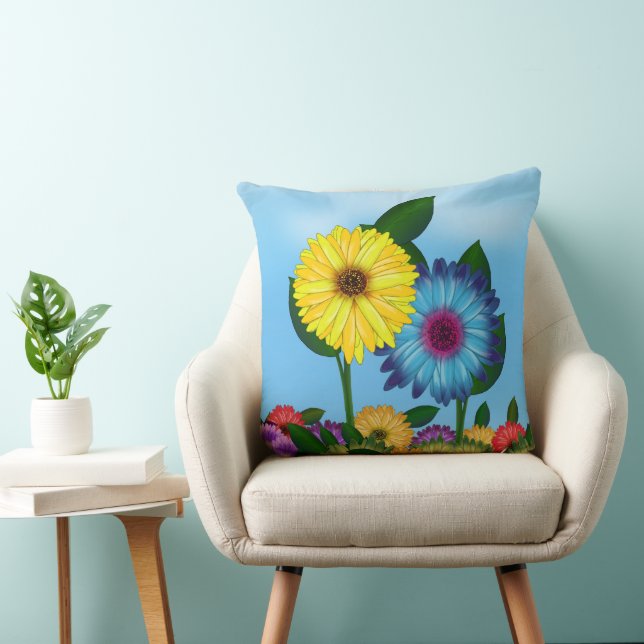 Yellow & Blue Sunflowers Illustration Cushion (Chair)