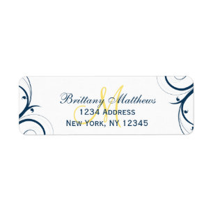 Yellow Blue Swirl Wedding RSVP Address Label Return Address Label