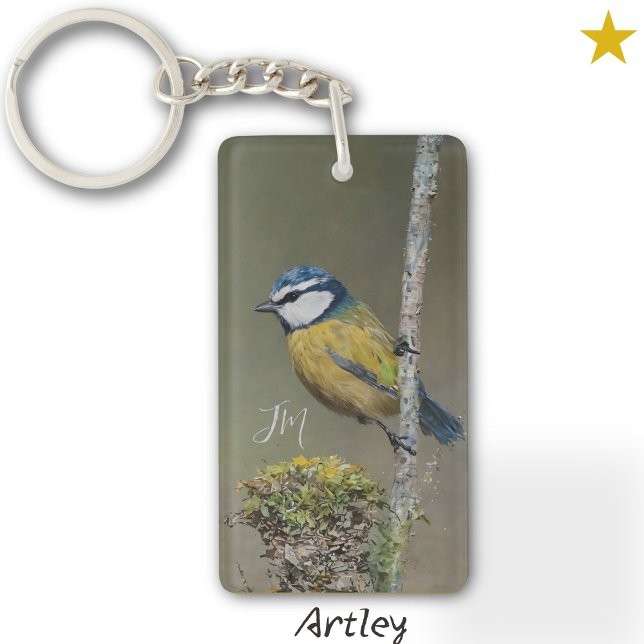 Yellow Blue Tit Bird Painting Initials Birdwatch  Key Ring (Creator Uploaded)