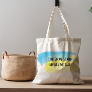 Yellow blue Ukraine flag united we stand quote Tote Bag