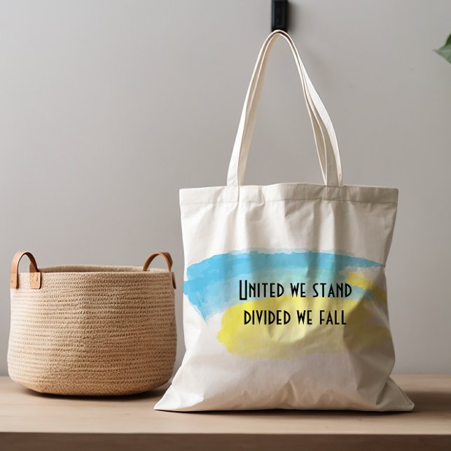 Yellow blue Ukraine flag united we stand quote Tote Bag (Creator Uploaded)