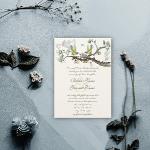 Yellow & Blue Vintage Birds Wedding Invite