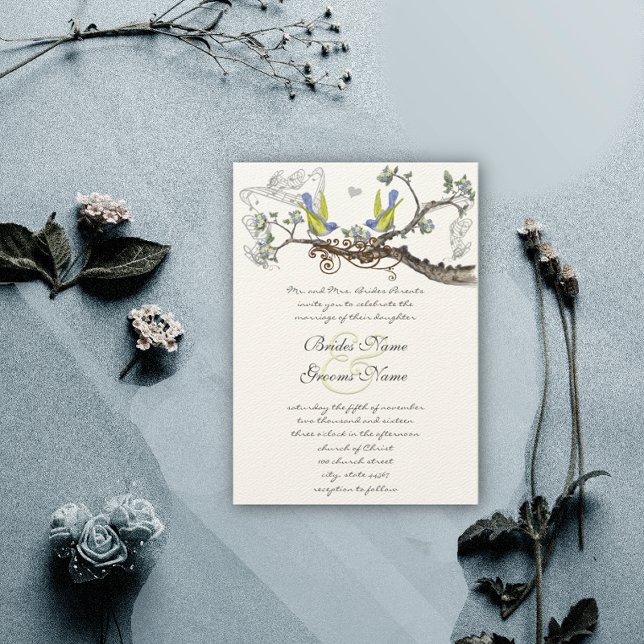 Yellow & Blue Vintage Birds Wedding Invite (Creator Uploaded)