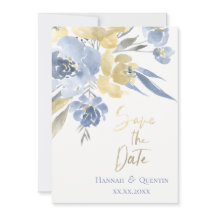 yellow blue watercolor flowers save the date