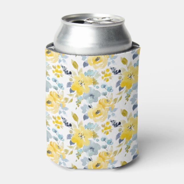 Yellow & Blue Watercolor Pattern Can Cooler (Can Front)