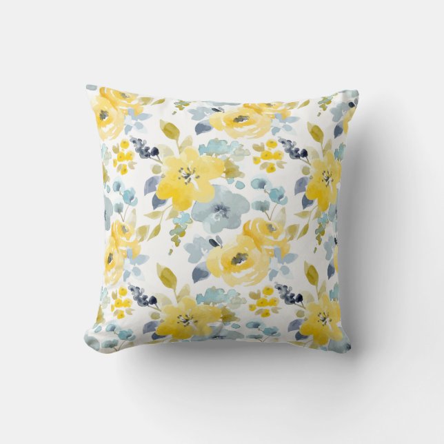 Yellow & Blue Watercolor Pattern Cushion (Front)