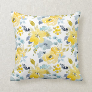 Yellow & Blue Watercolor Pattern Cushion