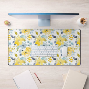 Yellow & Blue Watercolor Pattern Desk Mat