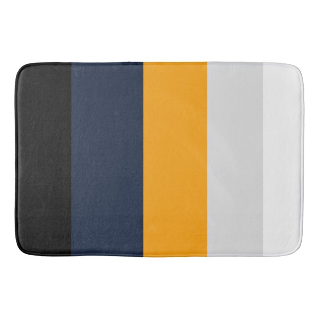 Yellow, blue, white, and black stripes bath mat (Front)