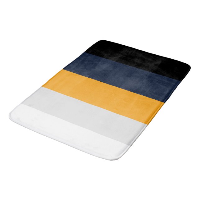 Yellow, blue, white, and black stripes bath mat (Angled)
