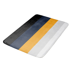 Yellow, blue, white, and black stripes bath mat