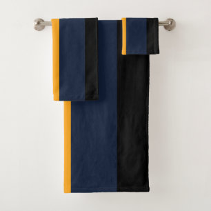 Yellow, blue, white, and black stripes bath towel set
