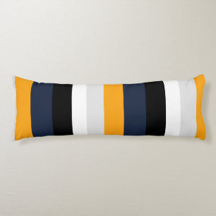 Yellow, blue, white, and black stripes body cushion