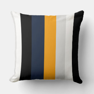 Yellow, blue, white, and black stripes cushion