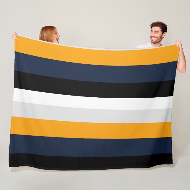 Yellow, blue, white, and black stripes fleece blanket (In Situ)