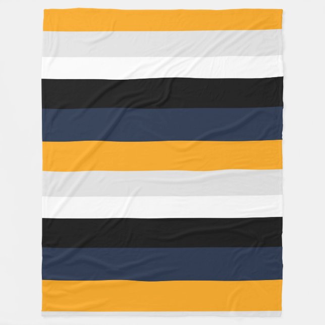 Yellow, blue, white, and black stripes fleece blanket (Front)