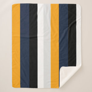 Yellow, blue, white, and black stripes sherpa blanket