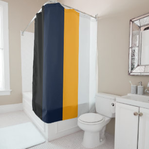 Yellow, blue, white, and black stripes shower curtain