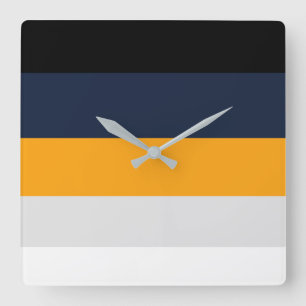 Yellow, blue, white, and black stripes square wall clock