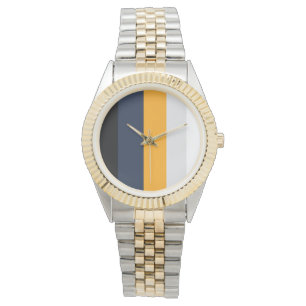 Yellow, blue, white, and black stripes watch