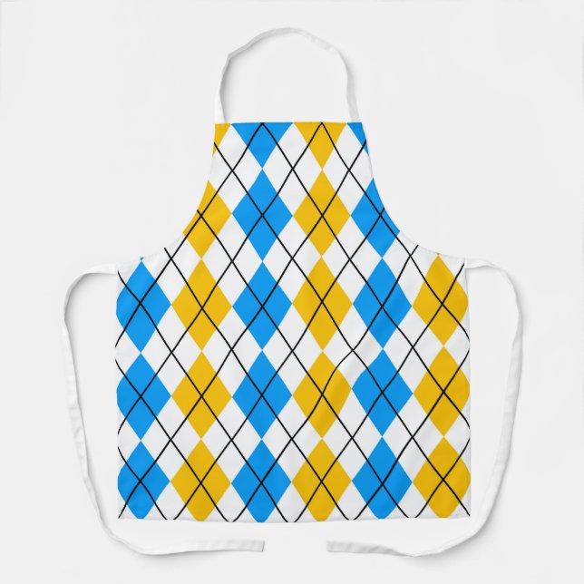 Yellow Blue White Argyle Diamond Design  Apron (Front)