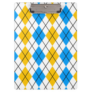 Yellow Blue White Argyle Diamond Design Clipboard