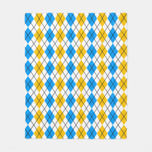 Yellow Blue White Argyle Diamond Design Fleece Blanket