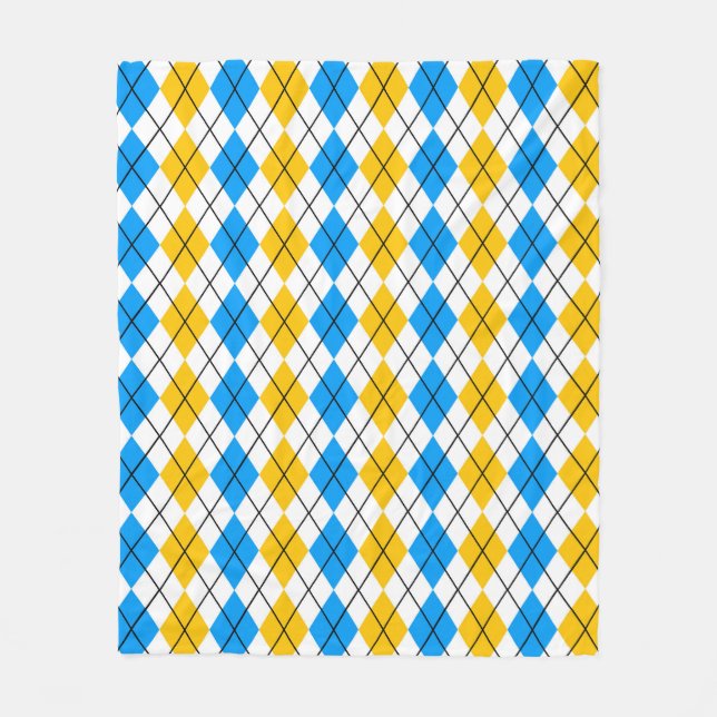 Yellow Blue White Argyle Diamond Design  Fleece Blanket (Front)