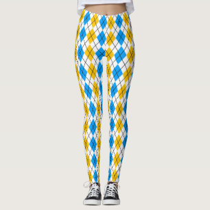 Yellow Blue White Argyle Diamond Design Leggings