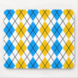 Yellow Blue White Argyle Diamond Design Mouse Pad